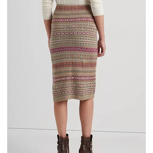 Lauren Ralph Lauren Fair Isle Linen-Blend Pencil Skirt. - Picture 4 of 13